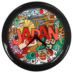 Earthquake And Tsunami Drawing Japan Illustration Wall Clock (Black)