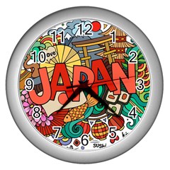 Earthquake And Tsunami Drawing Japan Illustration Wall Clock (Silver)