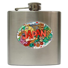 Earthquake And Tsunami Drawing Japan Illustration Hip Flask (6 oz)