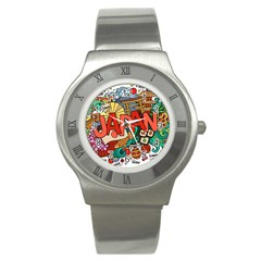 Earthquake And Tsunami Drawing Japan Illustration Stainless Steel Watch by Vaneshart