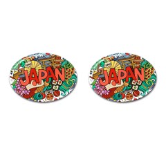 Earthquake And Tsunami Drawing Japan Illustration Cufflinks (Oval)