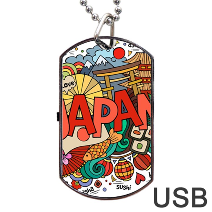 Earthquake And Tsunami Drawing Japan Illustration Dog Tag USB Flash (One Side)