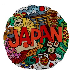 Earthquake And Tsunami Drawing Japan Illustration Large 18  Premium Round Cushions