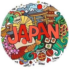 Earthquake And Tsunami Drawing Japan Illustration Wooden Puzzle Round