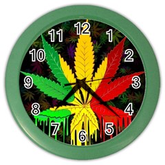 Cannabis Leaf Color Color Wall Clock by Vaneshart