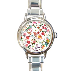 Watercolour Flowers Watercolor Painting Drawing Round Italian Charm Watch by Vaneshart