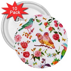 Watercolour Flowers Watercolor Painting Drawing 3  Buttons (10 Pack)  by Vaneshart