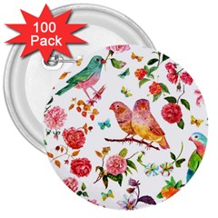 Watercolour Flowers Watercolor Painting Drawing 3  Buttons (100 Pack)  by Vaneshart