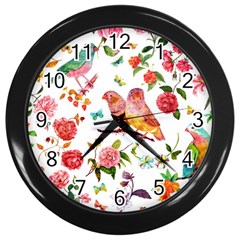 Watercolour Flowers Watercolor Painting Drawing Wall Clock (black) by Vaneshart