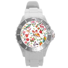 Watercolour Flowers Watercolor Painting Drawing Round Plastic Sport Watch (l) by Vaneshart