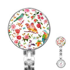 Watercolour Flowers Watercolor Painting Drawing Stainless Steel Nurses Watch by Vaneshart