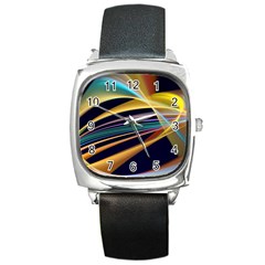 Lines Stripes Colorful Abstract Background Color Square Metal Watch by Vaneshart