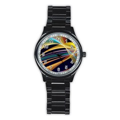 Lines Stripes Colorful Abstract Background Color Stainless Steel Round Watch by Vaneshart