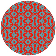 Seamless Geometric Pattern In A Red Wooden Puzzle Round