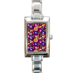 Flowers Patterns Multicolored Vector Rectangle Italian Charm Watch by Vaneshart