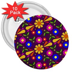 Flowers Patterns Multicolored Vector 3  Buttons (10 Pack) 