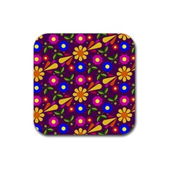 Flowers Patterns Multicolored Vector Rubber Coaster (square)  by Vaneshart