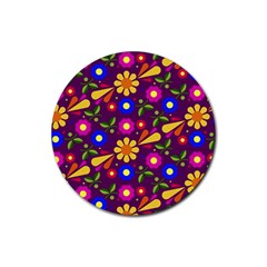 Flowers Patterns Multicolored Vector Rubber Coaster (round) 