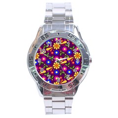 Flowers Patterns Multicolored Vector Stainless Steel Analogue Watch by Vaneshart