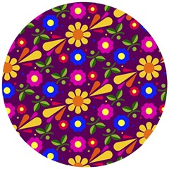 Flowers Patterns Multicolored Vector Wooden Puzzle Round