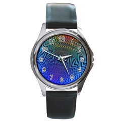 Abstract Circles Lines Colorful Round Metal Watch by Vaneshart