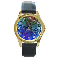 Abstract Circles Lines Colorful Round Gold Metal Watch by Vaneshart