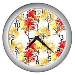 Watercolor Painting Autumn Illustration Autumn Tree Wall Clock (silver) by Vaneshart