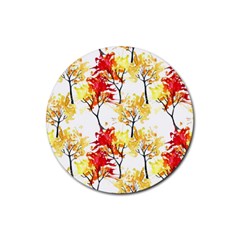 Watercolor Painting Autumn Illustration Autumn Tree Rubber Coaster (round)  by Vaneshart