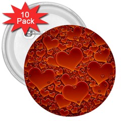 Heart Orange Texture Many 3  Buttons (10 Pack)  by Vaneshart