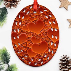 Heart Orange Texture Many Oval Filigree Ornament (two Sides) by Vaneshart