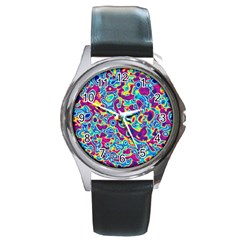 Ripple Motley Colorful Spots Abstract Round Metal Watch by Vaneshart