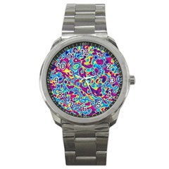 Ripple Motley Colorful Spots Abstract Sport Metal Watch by Vaneshart