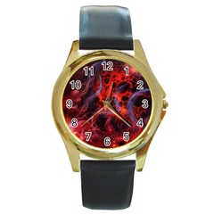 Art Space Abstract Red Line Round Gold Metal Watch by Vaneshart