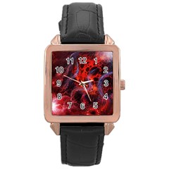 Art Space Abstract Red Line Rose Gold Leather Watch 