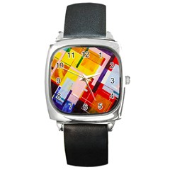 Abstract Lines Shapes Colorful Square Metal Watch by Vaneshart