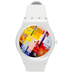 Abstract Lines Shapes Colorful Round Plastic Sport Watch (m) by Vaneshart