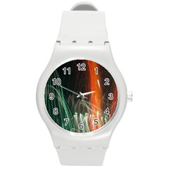 Fireworks Salute Sparks Abstract Lines Round Plastic Sport Watch (m) by Vaneshart