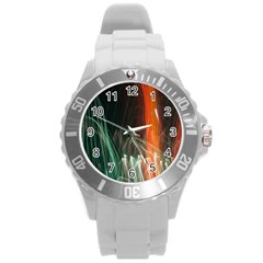 Fireworks Salute Sparks Abstract Lines Round Plastic Sport Watch (l) by Vaneshart