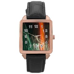 Fireworks Salute Sparks Abstract Lines Rose Gold Leather Watch 