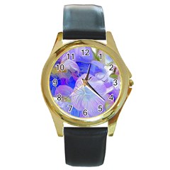 Flowers Abstract Colorful Art Round Gold Metal Watch by Vaneshart