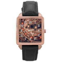 Fractal Patterns Abstract Dark Rose Gold Leather Watch  by Vaneshart