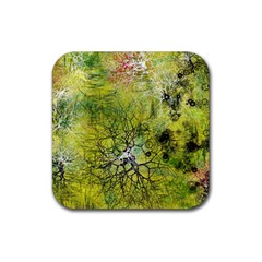 Abstract Spots Lines Green Rubber Coaster (square)  by Vaneshart