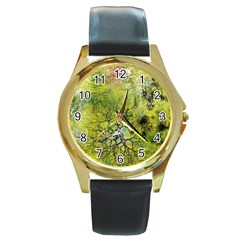 Abstract Spots Lines Green Round Gold Metal Watch by Vaneshart