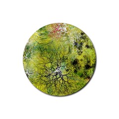 Abstract Spots Lines Green Rubber Coaster (round)  by Vaneshart