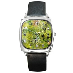 Abstract Spots Lines Green Square Metal Watch by Vaneshart