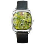 Abstract Spots Lines Green Square Metal Watch Front