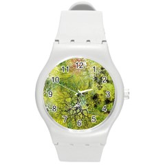 Abstract Spots Lines Green Round Plastic Sport Watch (m) by Vaneshart