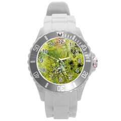 Abstract Spots Lines Green Round Plastic Sport Watch (l) by Vaneshart