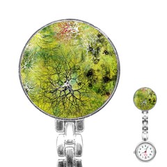 Abstract Spots Lines Green Stainless Steel Nurses Watch by Vaneshart