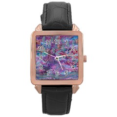 Stains Circles Watercolor Colorful Abstract Rose Gold Leather Watch  by Vaneshart